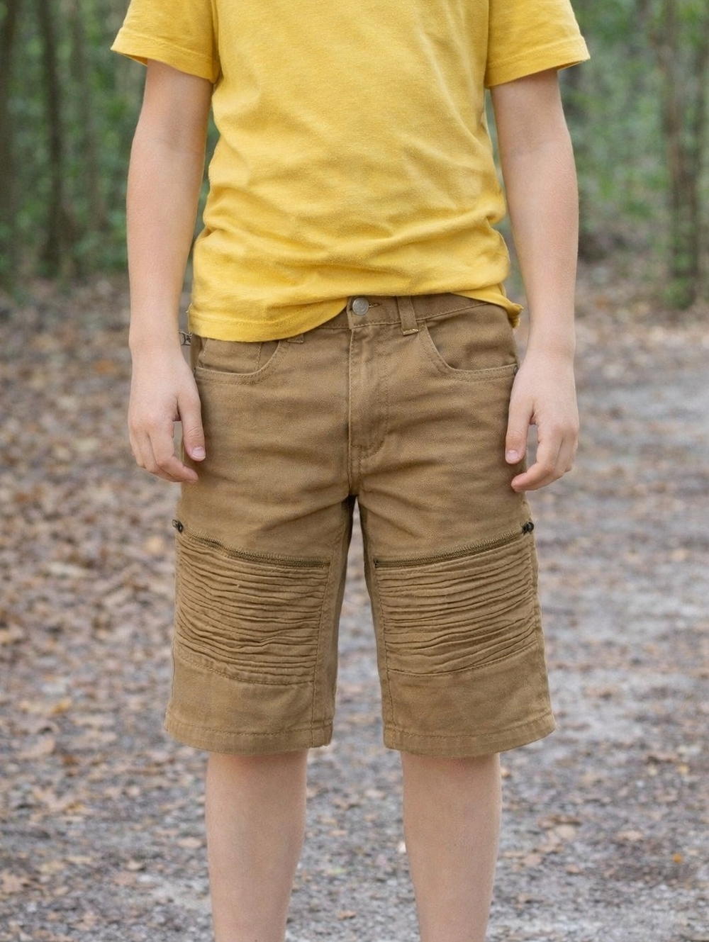 Quad Seven Boys Khaki Moto Shorts Size 12 Brown Biker Style Casual School